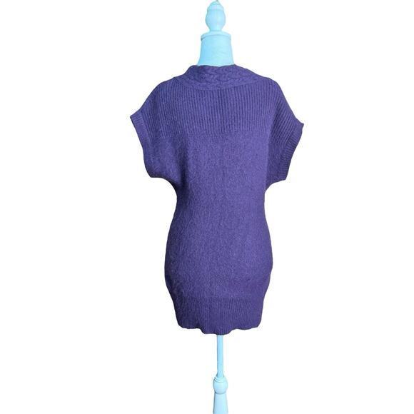 Y2K Purple Cable Knit Sweater Vest Dark Academia V-Neck Fuzzy Angora Blend Sz S - Picture 5 of 8